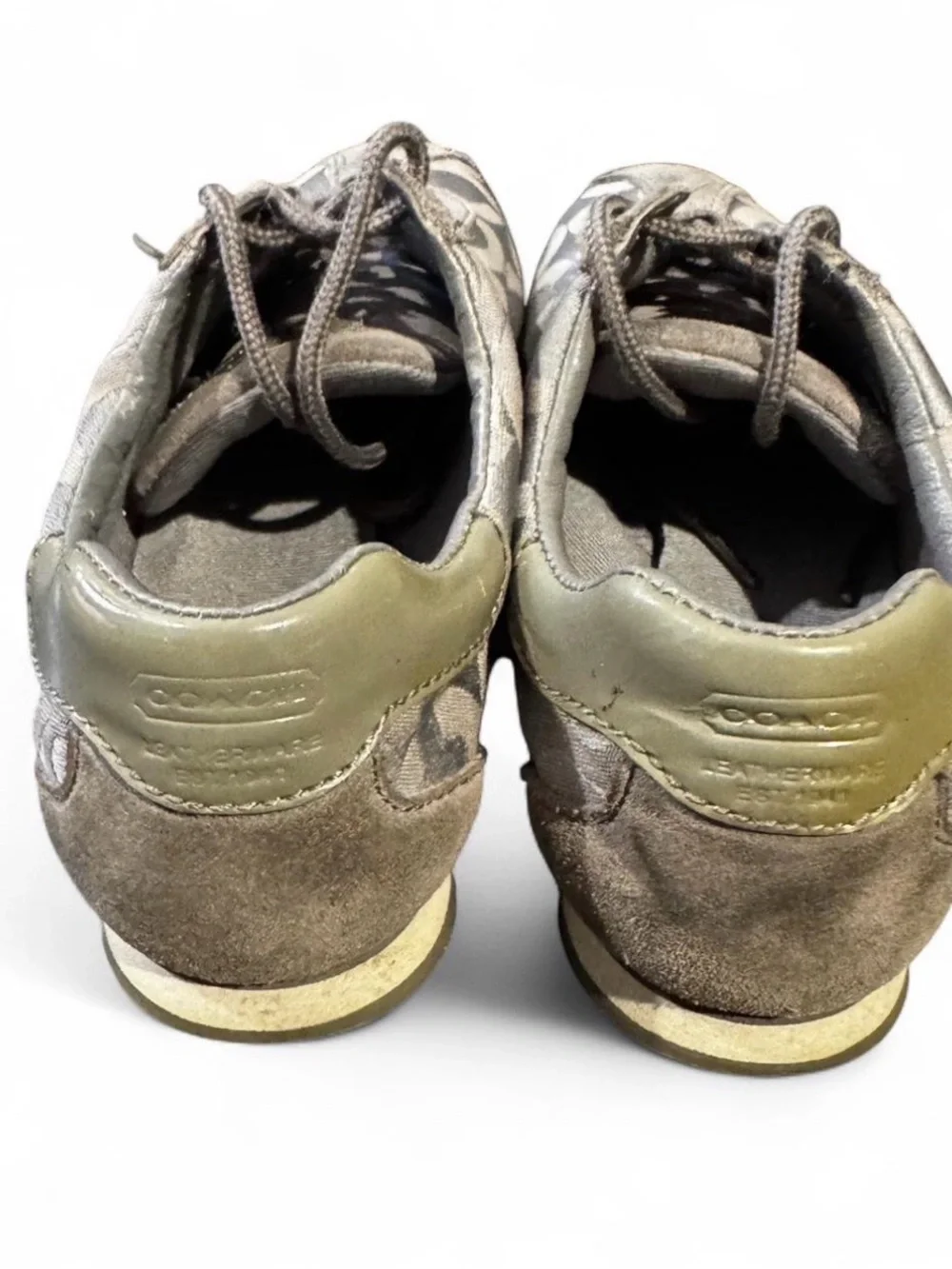 Coach Taupe Signature Stripe Lace-Up Sneakers